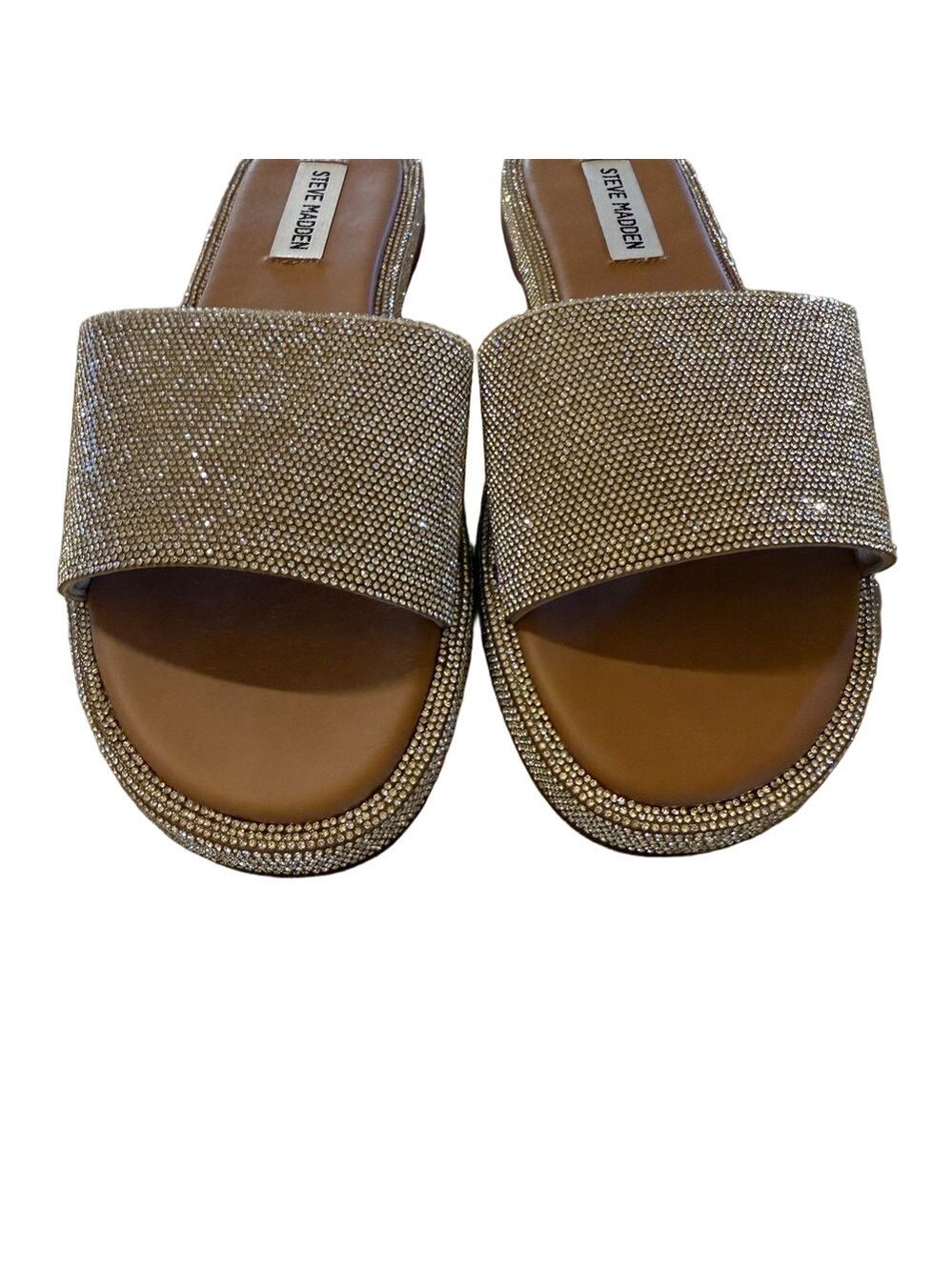 Steve Madden Achieve Rhinestone Glittering Silver Slide Sandals